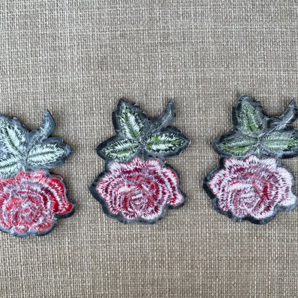 Flower Patches Iron On Red Roses Floral Embroidery Patches for Clothes lot of 3 - Picture 7 of 11